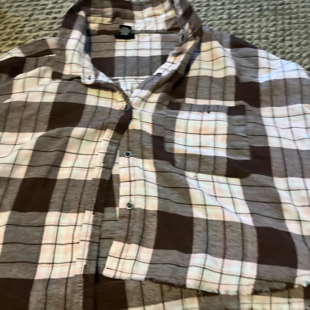 Crop top button plaid shirt